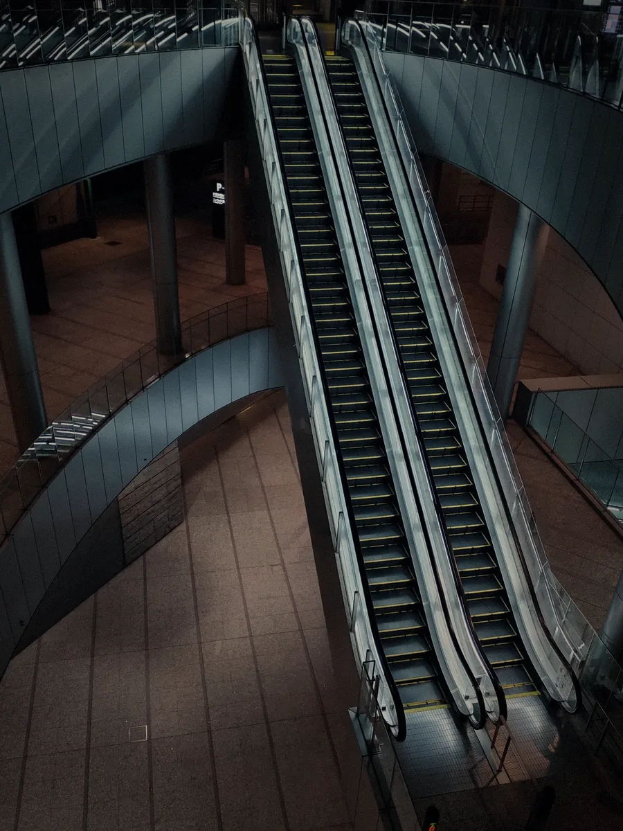 Escalators inside a shopping center
